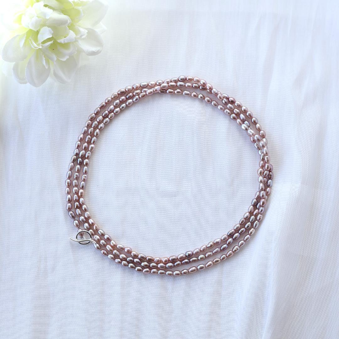 モーブピンクベビーパールロングネックレス ベビーパール ピンク