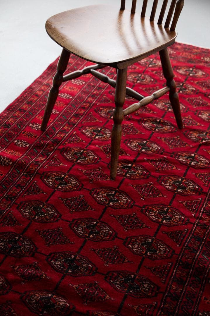 ヴィンテージラグ トライバルラグ トルクメン族 （203×126）赤 黒 茶 橙