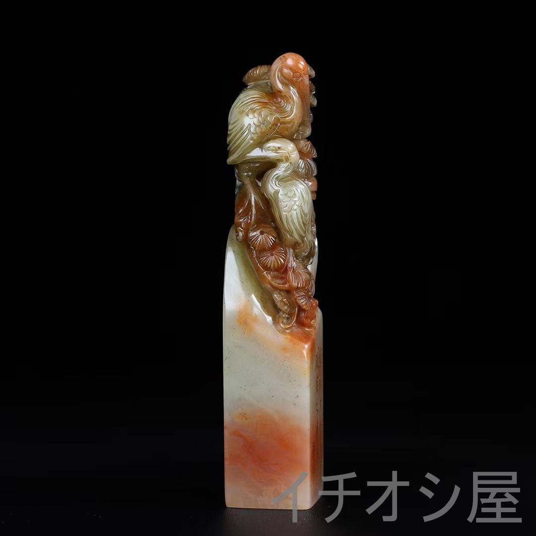 中国古美術【旧蔵 寿山 桃花凍石 松鶴 印章】篆刻 印材 印鑑 書道具 文房置物 221ff730eb86f998dc23ad59200c72