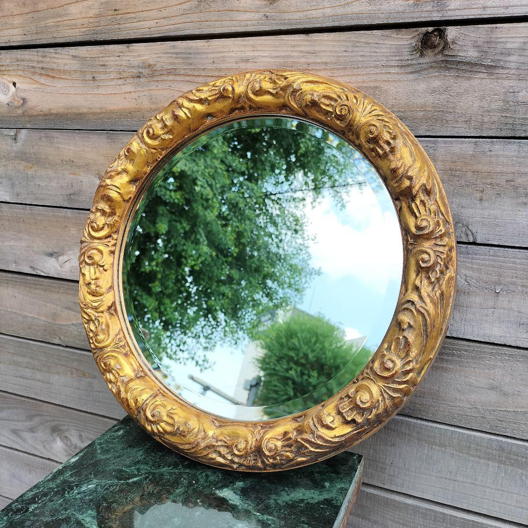 M♦フランス製 アンティーク ミラー 鏡 ラウンドミラー 壁掛け フランスのアンティークの壁掛け鏡、可愛いアンティークの