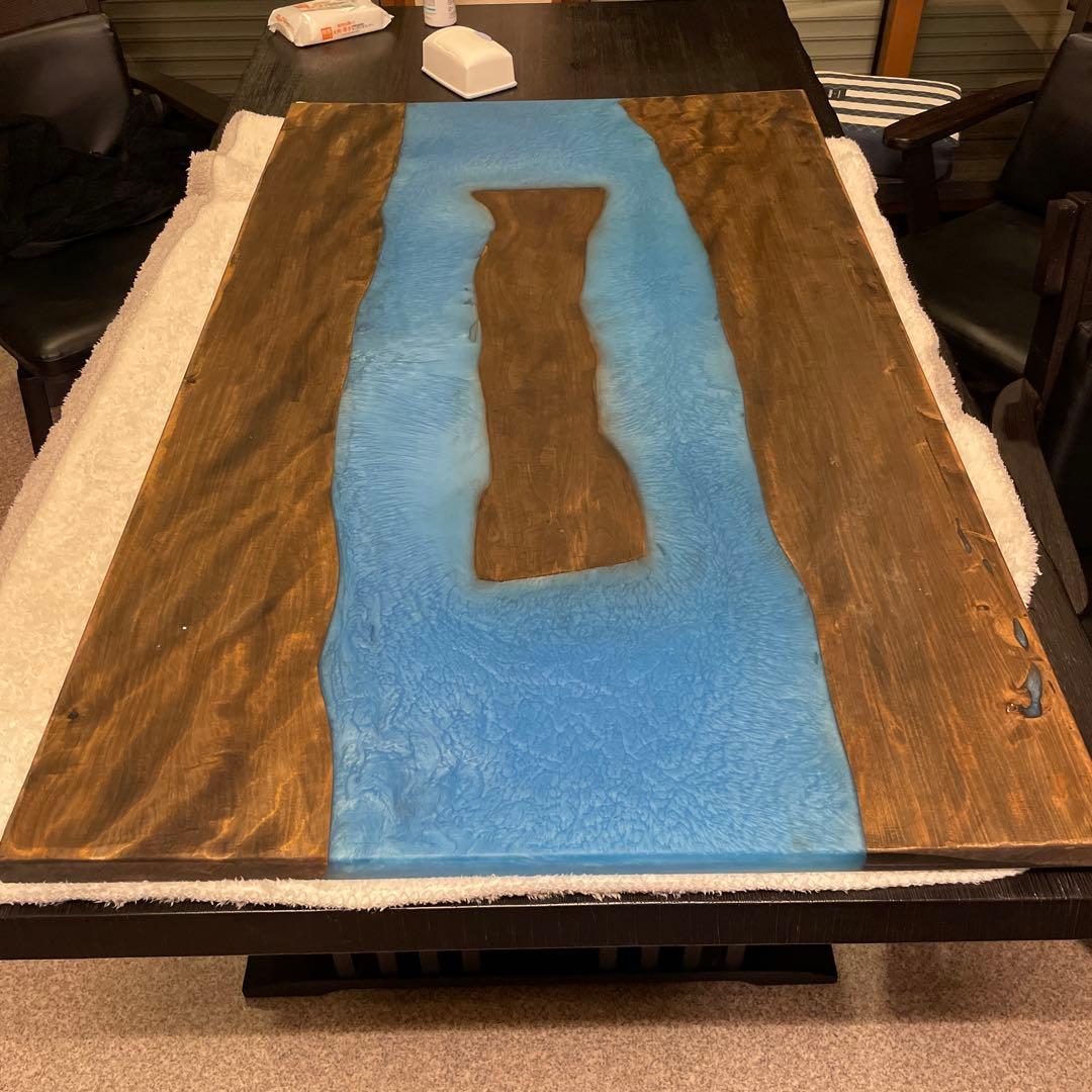 レジンテーブル　青ラメ　最終値下げ　ダイニングテーブル天板 オーダーメイド レジン テーブル ダイニングテーブル 350×100cm 以下