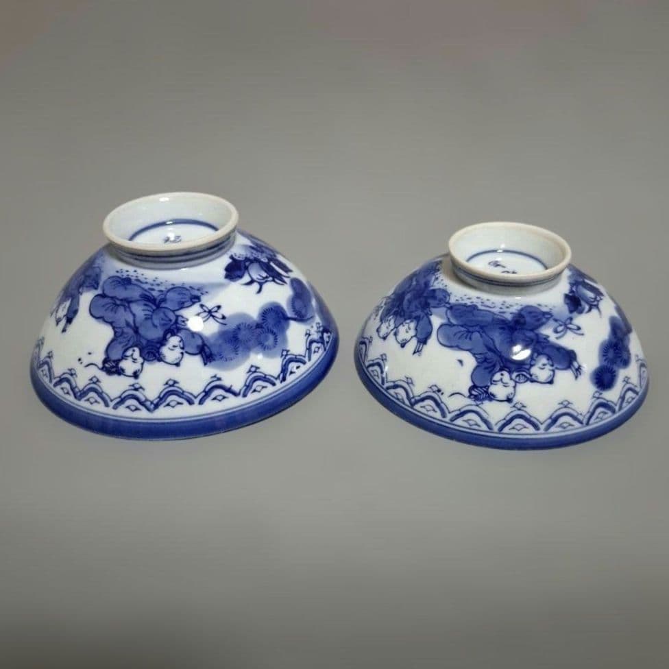 有田焼 鍋島焼 唐子茶碗 夫婦茶碗 唐子5人衆 昭和レトロ 飯椀 新品未