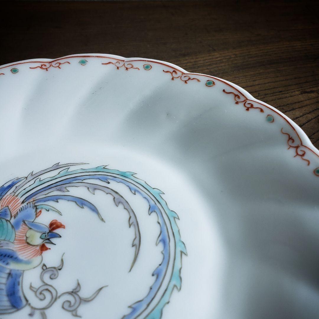 色絵付 皿 鳳凰 ねじり花弁縁 古伊万里 花文 唐草 銘 窯傷 ハ号の通販