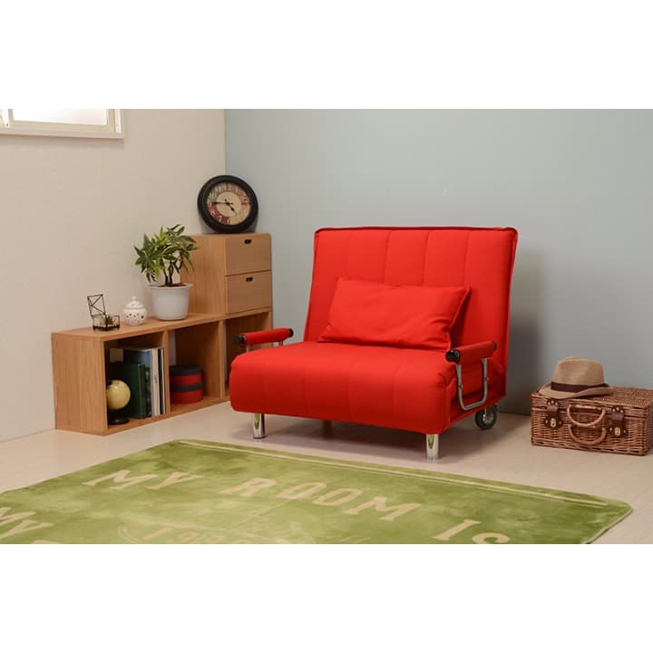 14段リクライニング　万能ソファベッド　レッド 使い方はお好みで 3段階リクライニング機能付きソファベッド レッドの