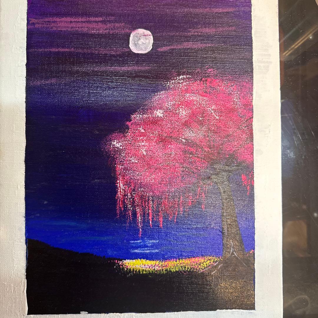 夜桜風景画。アクリル絵の具。 - メルカリ