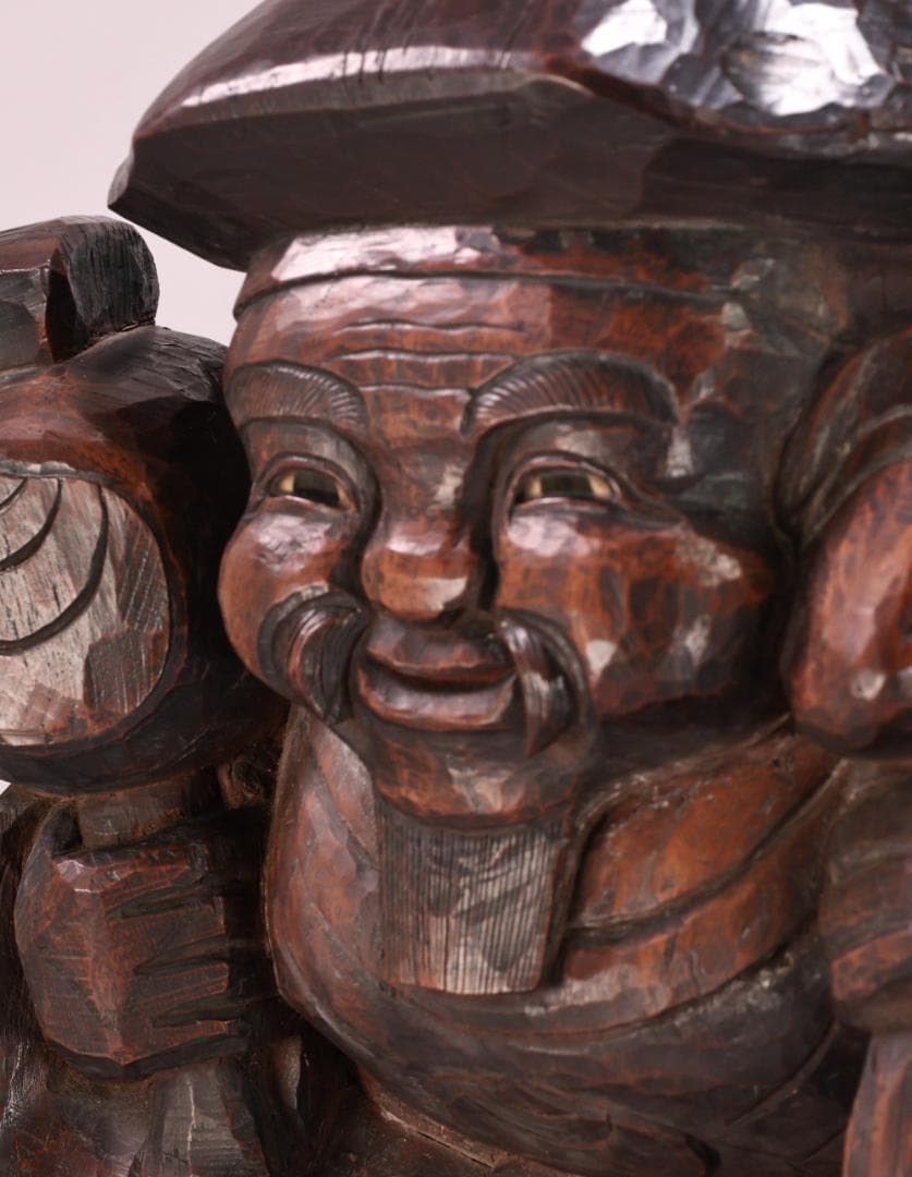 BK201 時代木彫 江戸期 大隅源義縄 作 恵比寿像 大黒像 玉眼 江戸