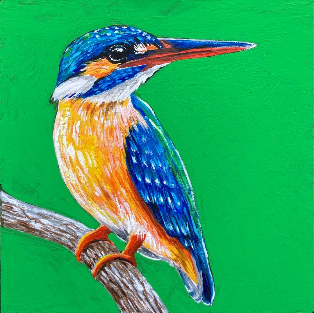 鳥の絵 アクリル画no.66 カワセミ ミニ絵画 - メルカリ