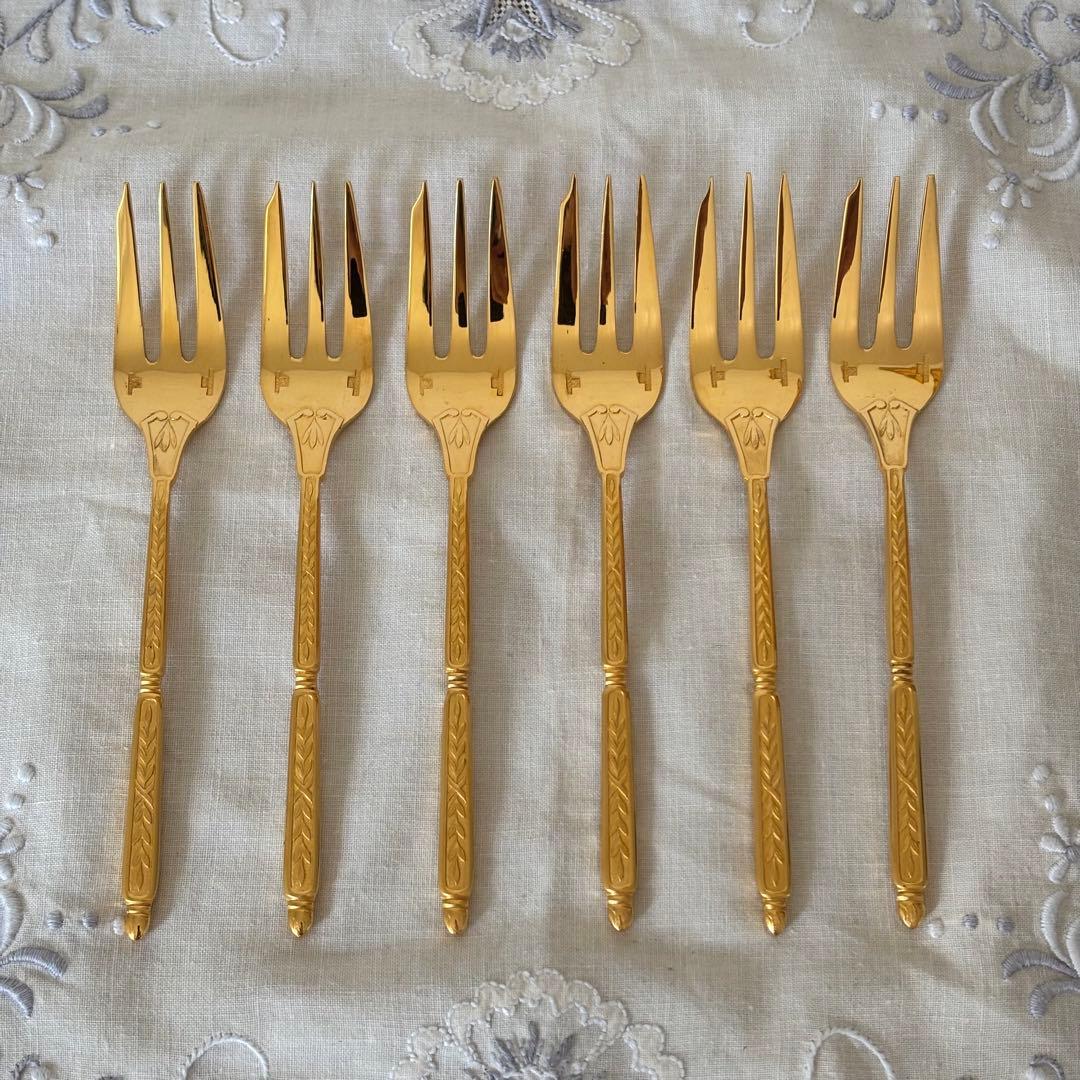 クリストフル ナターシャ6本 24金プレート デザートフォーク フランス 廃盤 クリストフル ナターシャ6本 24金プレート デザートフォーク フランス