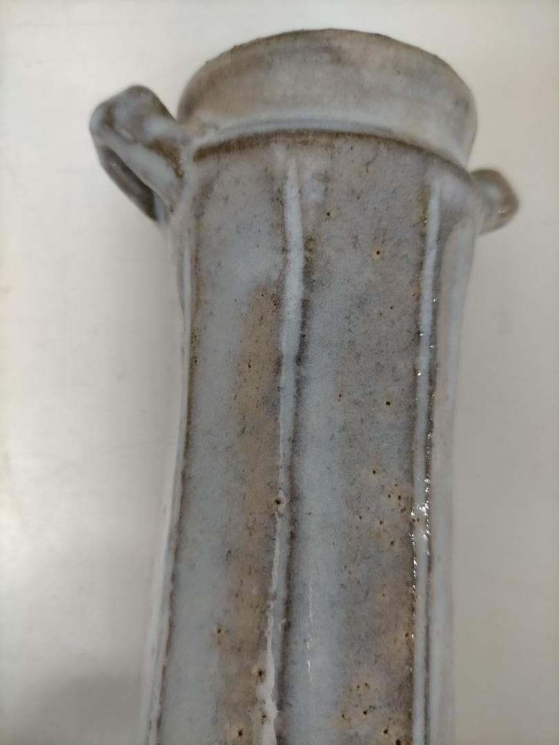 萩焼 作家物 花器 大和敏男 花入 粉引 青灰色 共箱付き 251217-3Y