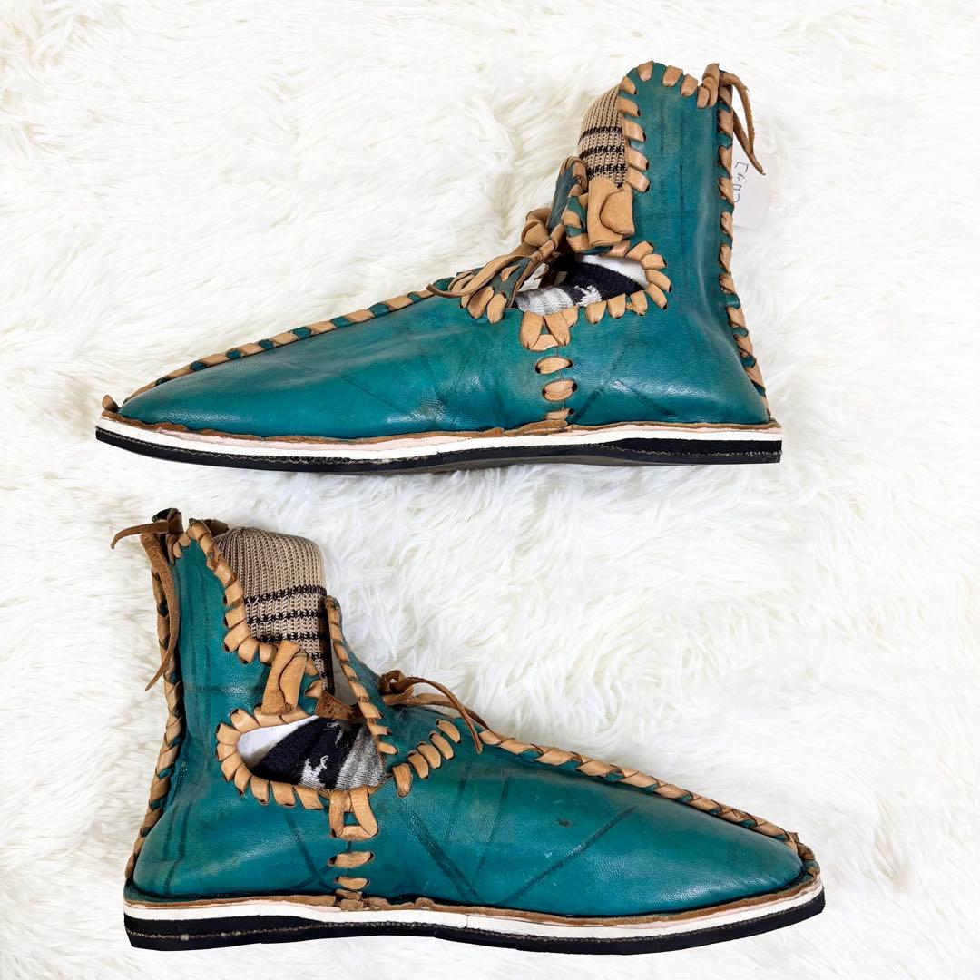 アトラスブーツ レザー製緑色シューズ サイズ43 モロッコ 27.0cm 民族靴