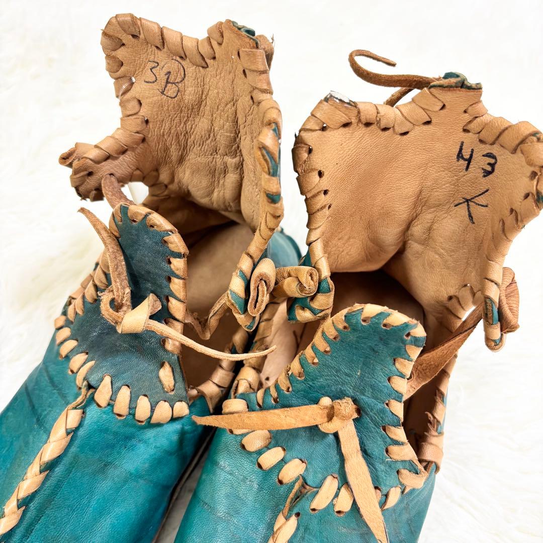 アトラスブーツ レザー製緑色シューズ サイズ43 モロッコ 27.0cm 民族靴