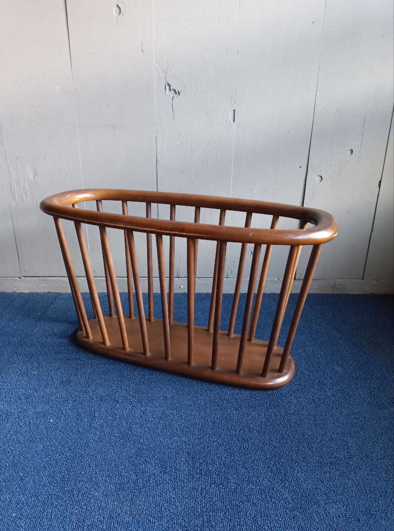 木製オーバル型マガジンラック ヴィンテージ キツツキマーク 飛騨産業