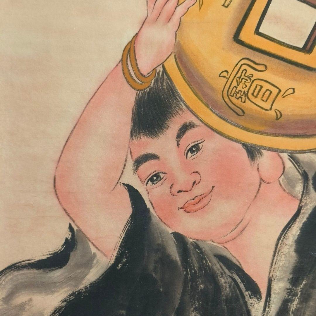 掛軸 張大千風】劉海戯金蟾図 中堂掛軸 宣紙 装裱済み 168×70cm