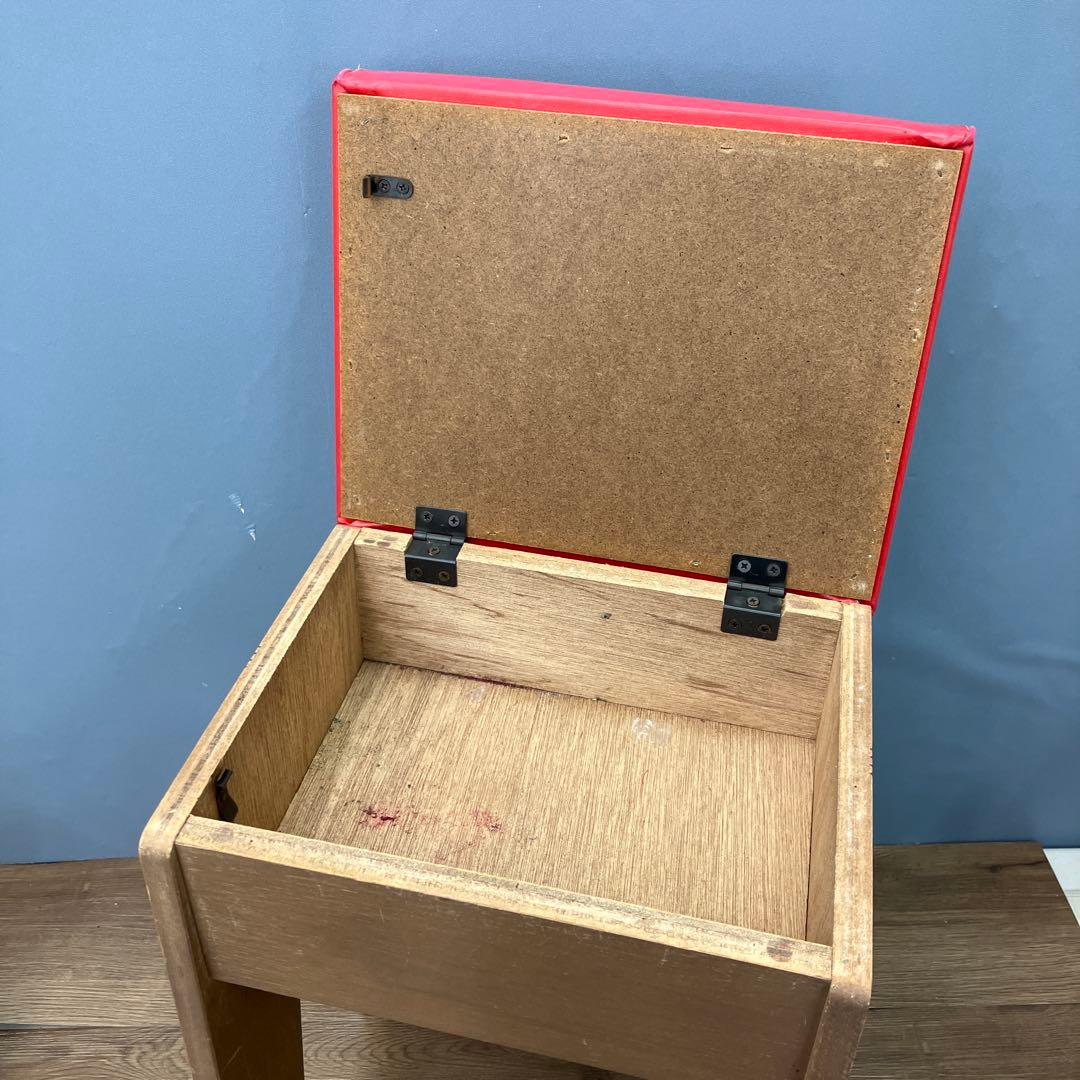 A-3 昭和レトロ 収納付き ミシンスツール ピアノ椅子 レッド 角椅子