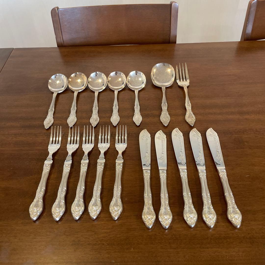 光和陶器Silver France カトラリーセット 洋白銀器 １７点 LUCKY WOOD（ラッキーウッド） 洋白銀器パリ デザートスプーン