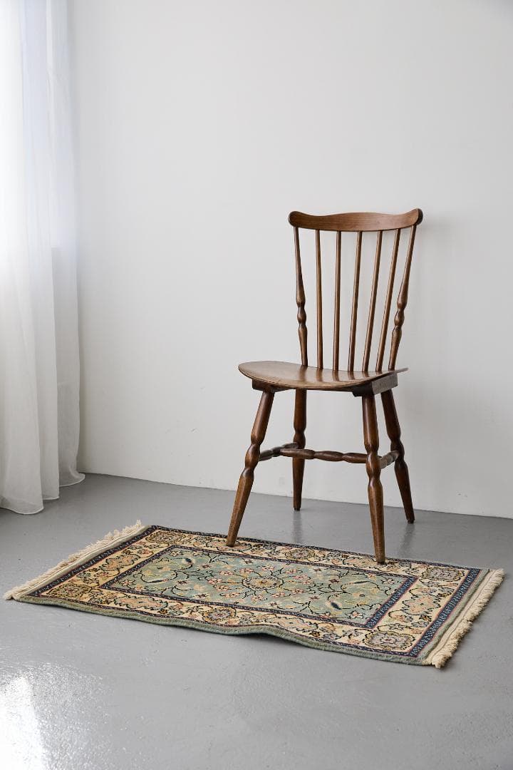 ヴィンテージラグ ペルシャ絨毯 ナイン産（101×64cm）水色 青 黄 赤 緑