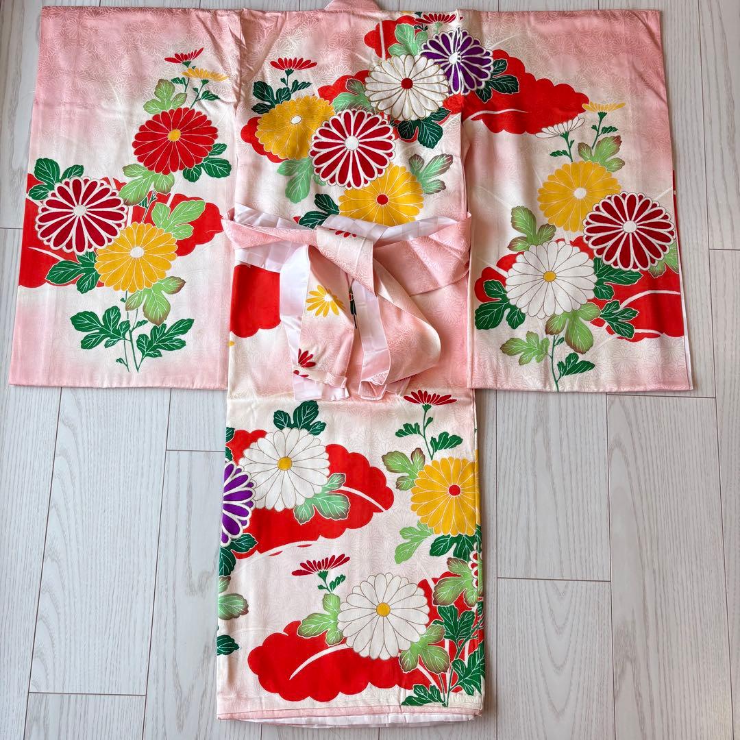 七五三 産着　着物　ピンク　花柄　襦袢付き 楽天市場】七五三 着物 3歳 女の子 レンタル 03127 白×ピンク花 3歳