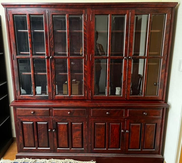 民藝家具　大型収納棚(本棚　食器棚) 桜無垢材　経年変化による深いいい色合い 楽天市場】上質な北海道産の重厚な深みのある伝統の民芸家具スライド式