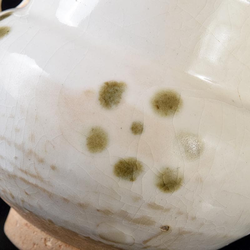 中国 磁州窯白釉 褐彩 双耳小壷 C R8242