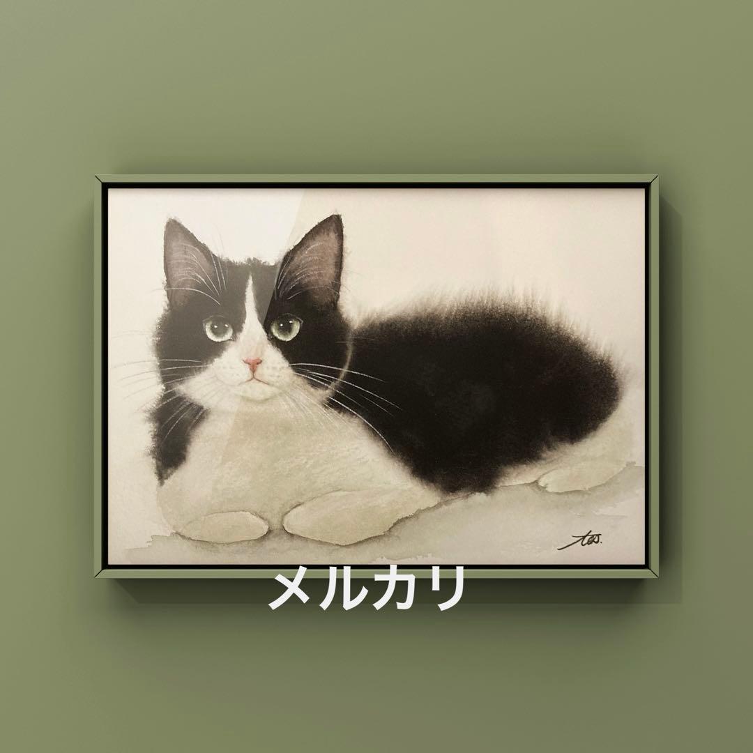猫 水彩画 原画 - メルカリ