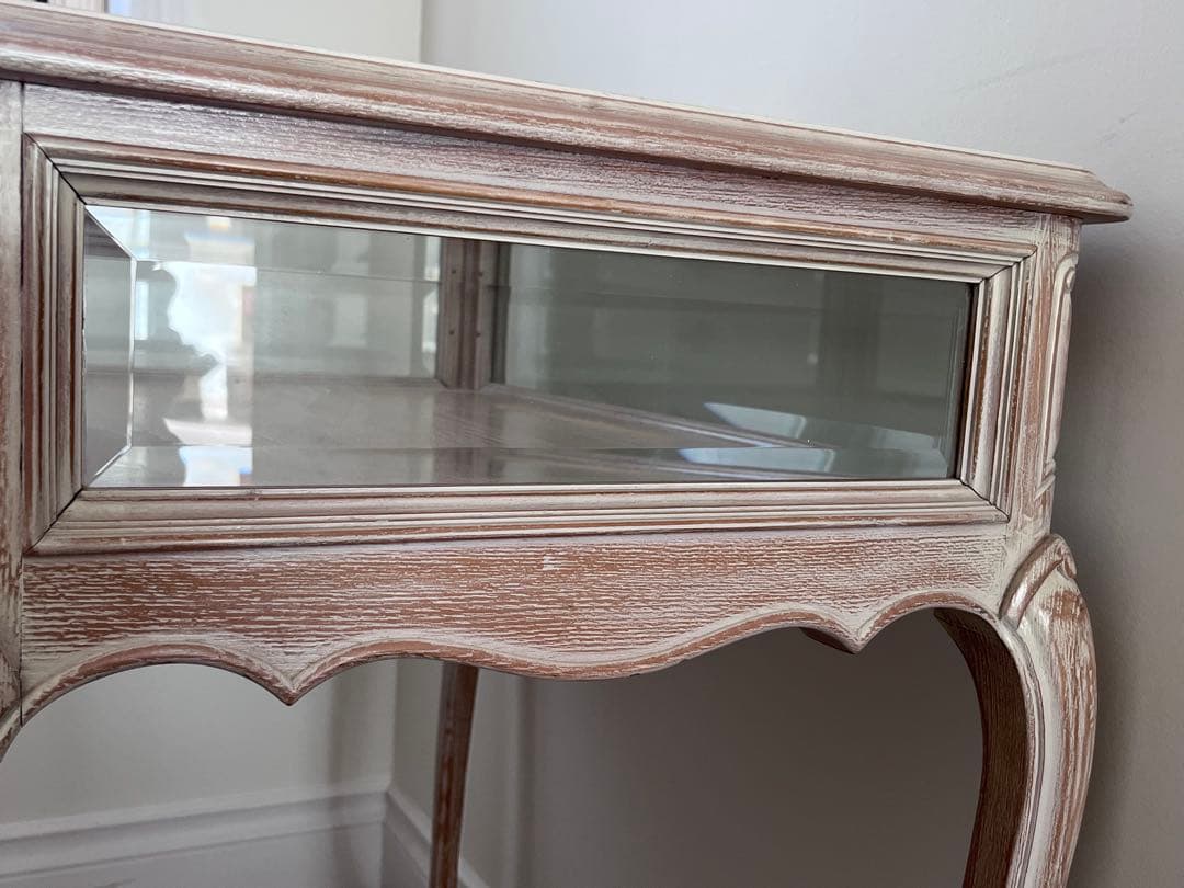 ドレッサーにぴったり】ガラス天板引き出し付き、優雅なコンソールテーブル