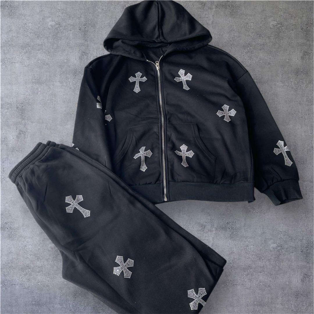 y2k 平成 お兄 クロススパンコール スウェットセットアップ L 裏起毛