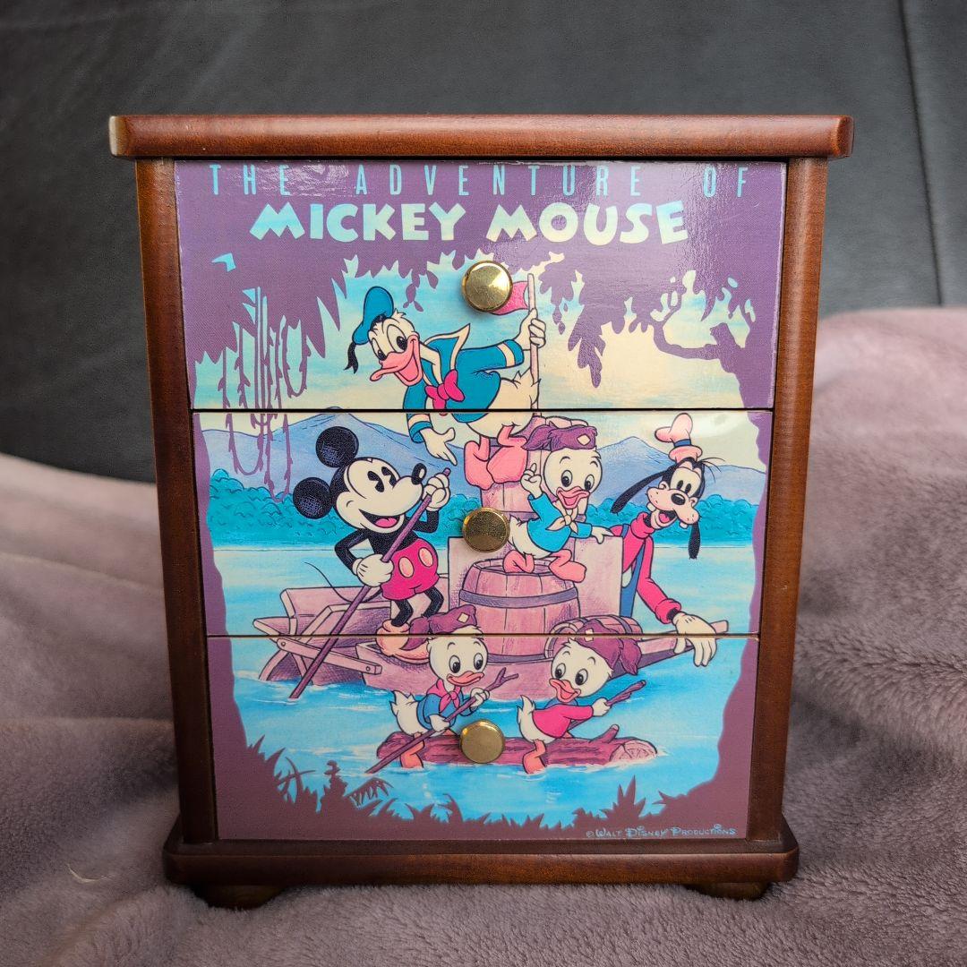 ミッキーマウスの冒険 オルゴール 木製 3引き出し CD185S】ディズニー木製からくりオルゴール ミッキー遊園地