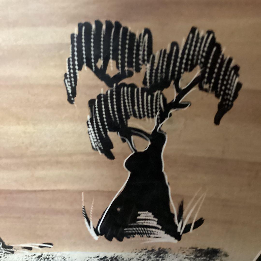 アフリカ　ケニアのソープストーン絵皿　二枚　《キリン・マサイ族》　手造り絵皿