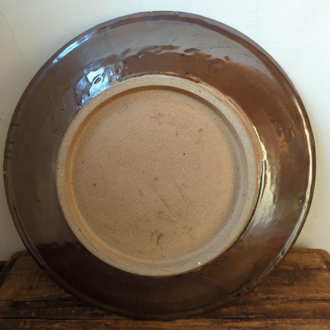 民藝】【益子】掛流し特大皿【白石 篤 造】【民芸】