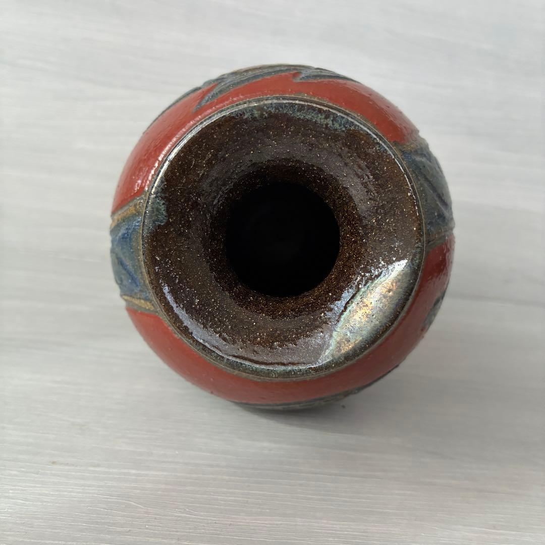 壺屋焼 小橋川清正 赤絵 魚紋 花瓶 沖縄 花器 インテリア 壺 工芸品