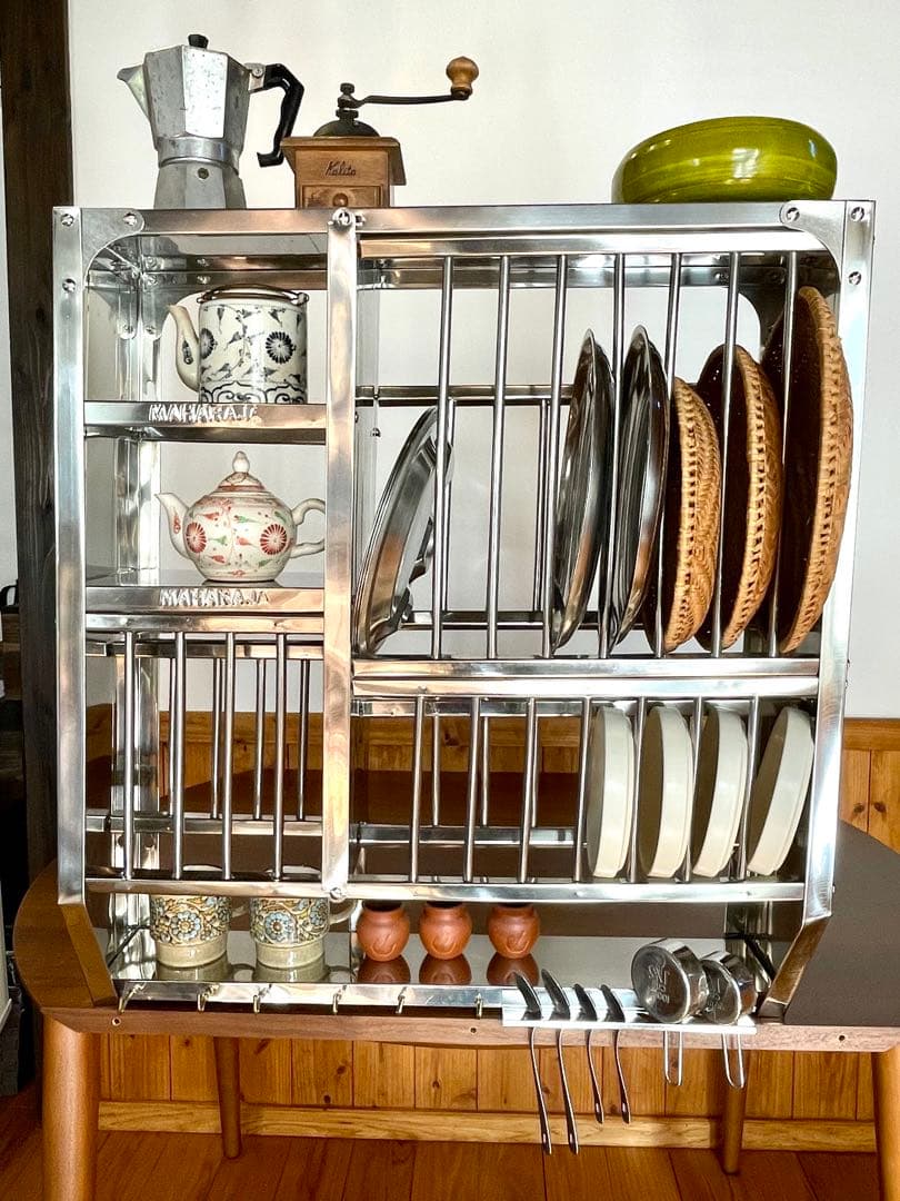 ★値下げ★インディアンキッチンラック(正方形) ID-MRACK-106の完成品〕〔約98.5cm*約76cm〕魅せる収納 インドから