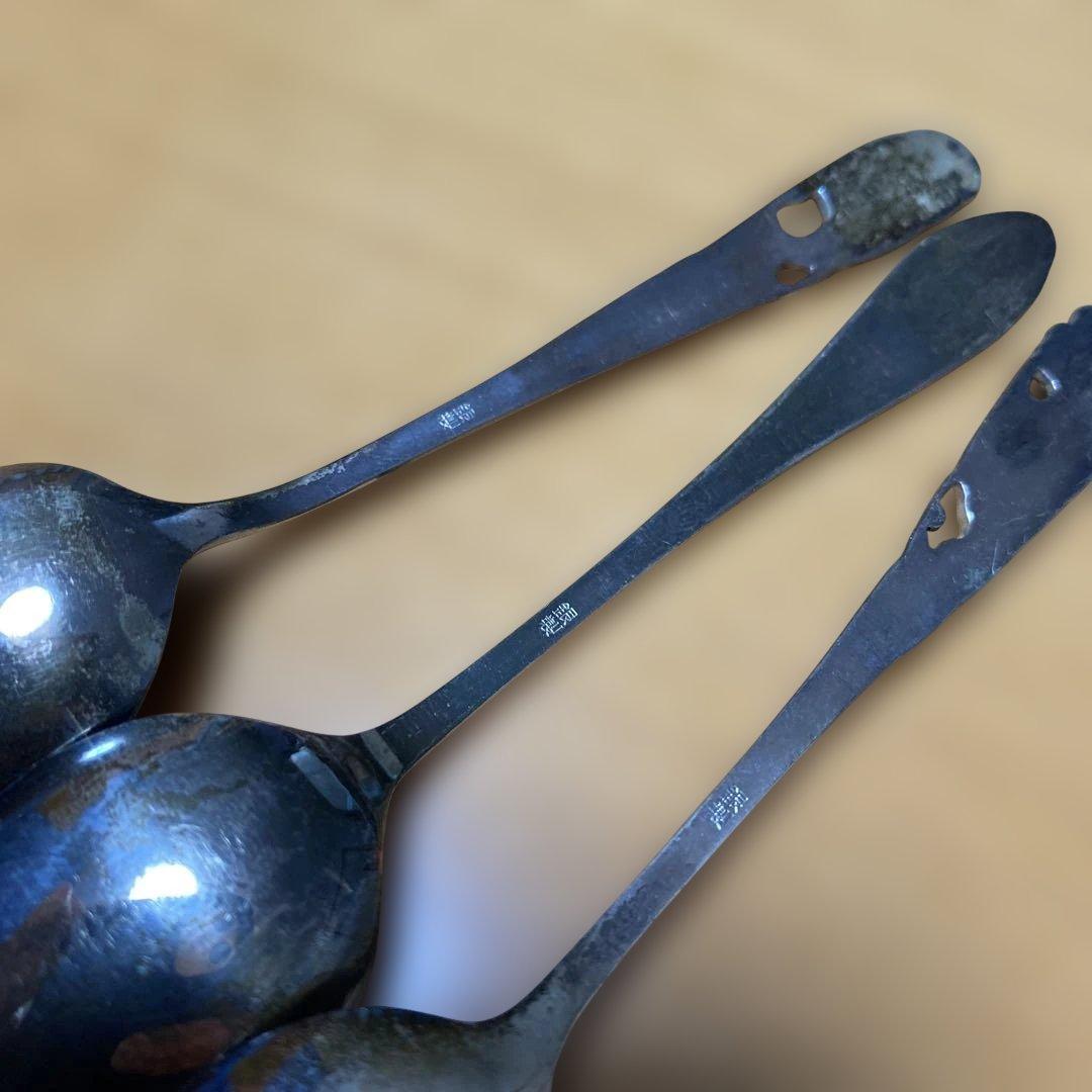 銀製 銀細工 浮彫 スプーンフォーク6本セット 昭和 ヴィンテージ 希少