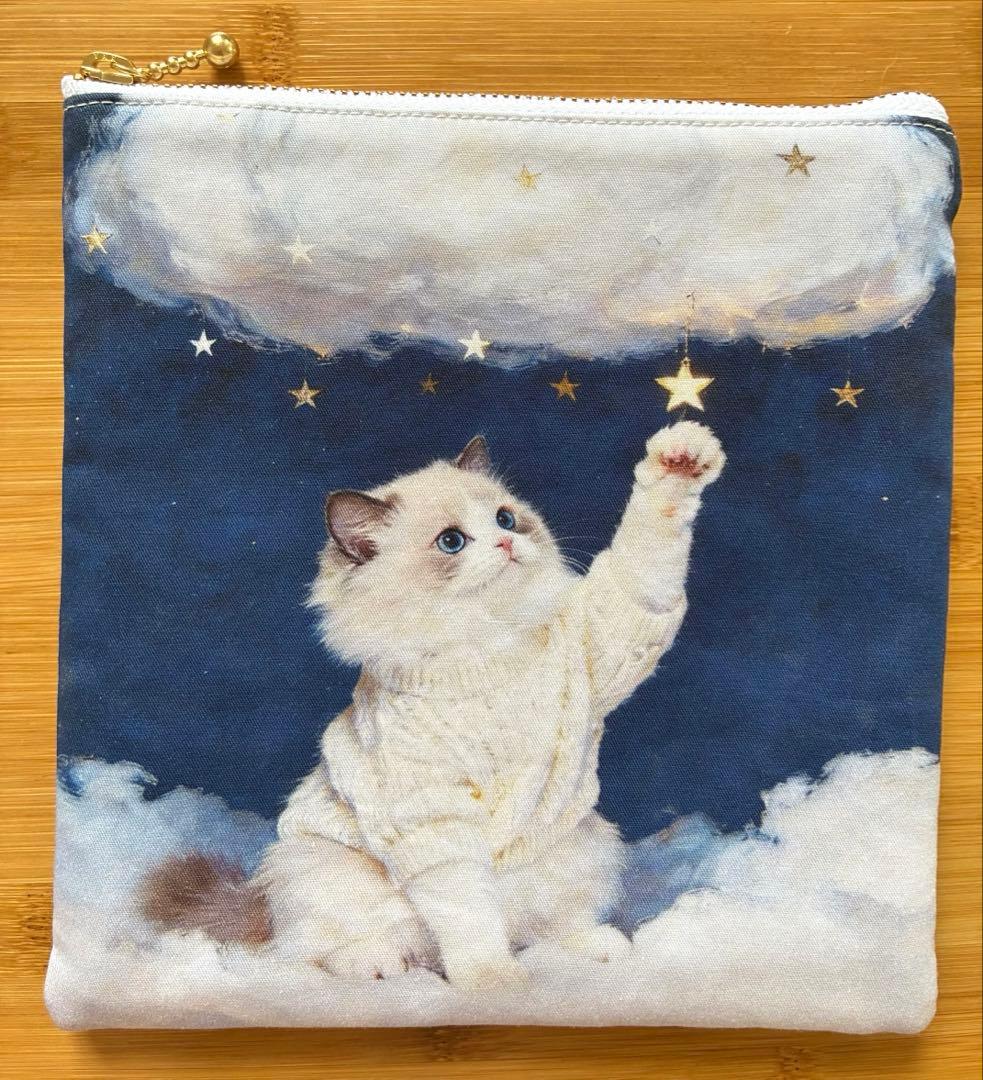 ハンドメイドポーチ ねこ ネコ 猫 星空 パネル生地使用 - メルカリ