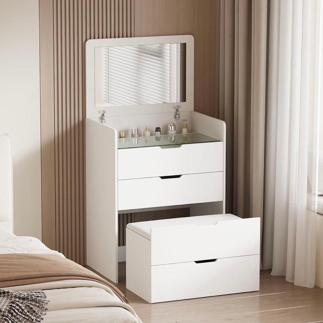 1台3役 ドレッサー キャビネット サイドテーブル 鏡付き スツール付き 楽天市場】ドレッサー スツール付き 三面鏡 コンセント付き 高さ125