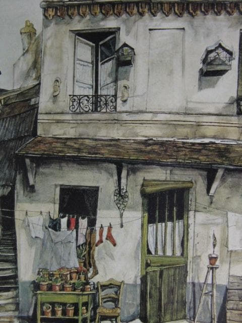 藤田嗣治、【パリのアルソンバル通り 】、希少な限定額装用画集画