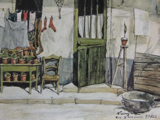 藤田嗣治、【パリのアルソンバル通り 】、希少な限定額装用画集画