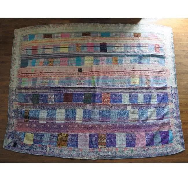 No55 ビンテージ ラリーキルト カンタキルト114-125×165 インド