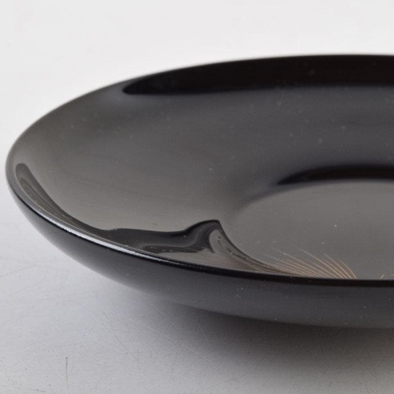 輪島塗 大向高洲堂 黒漆 飛松沈金 銘々皿 五客 箱付 N