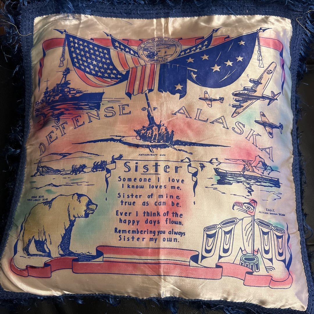 ビンテージ40sスーベニアお土産50sクッションカバー布 ピロー ケース