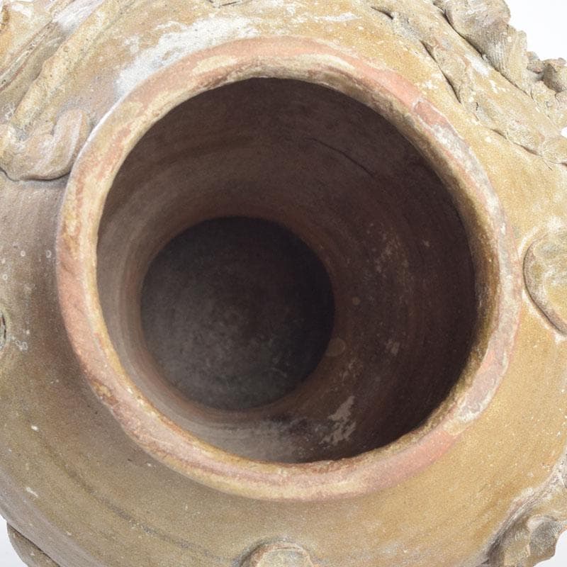 中国 飴釉 花草刻 双耳壷 時代箱 Z 8615A