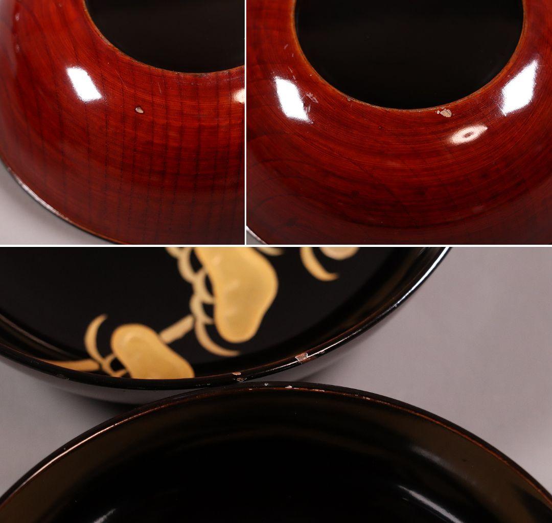 漆芸 輪島塗 松蒔絵 木皿 二十客 欅地 木地溜塗 黒塗 金蒔絵 【MA359