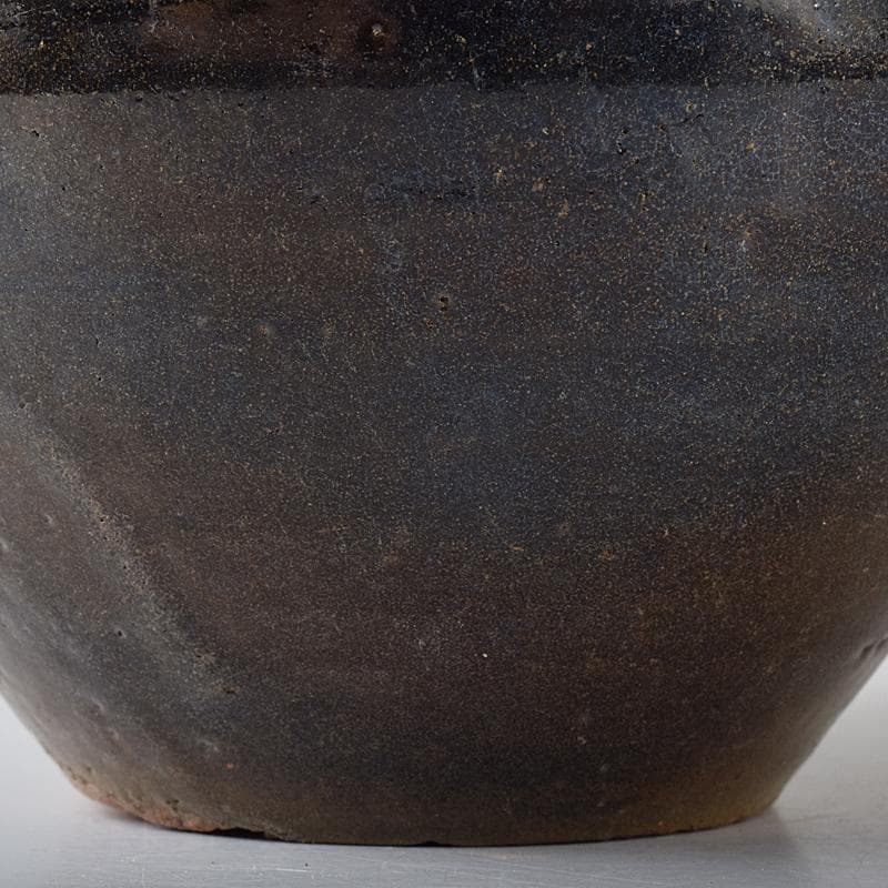 朝鮮美術 李朝 高麗黒釉 双耳壷 時代箱付 V R8409B