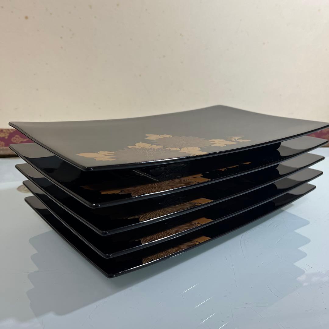 漆器 牡丹蒔絵 さしみ皿 寿司皿 盛り皿 5枚￼