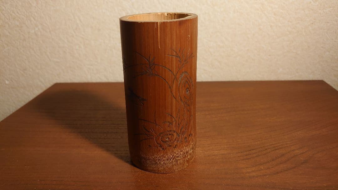 杓立　竹製　筆筒　陰刻　鳥の図　アンティーク茶道具　蔵出し　１客 松浦鎮信公 茶杓 共筒 常行箱書 十代 古筆了伴極札 正筆書2通 | 古美術