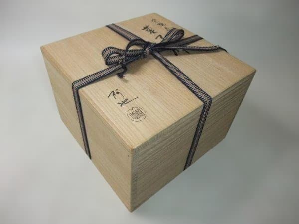 狐森窯「福森阿也」作 四方 菓子鉢 染付 紫陽花 茶道具 共箱