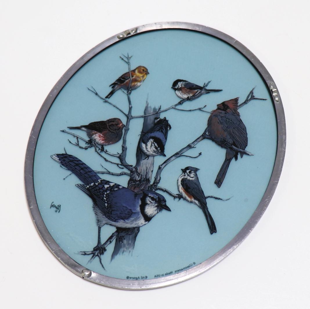 冬の七羽の鳥たち ヴィンテージ ステンドグラス アル・アグニュー 絵画