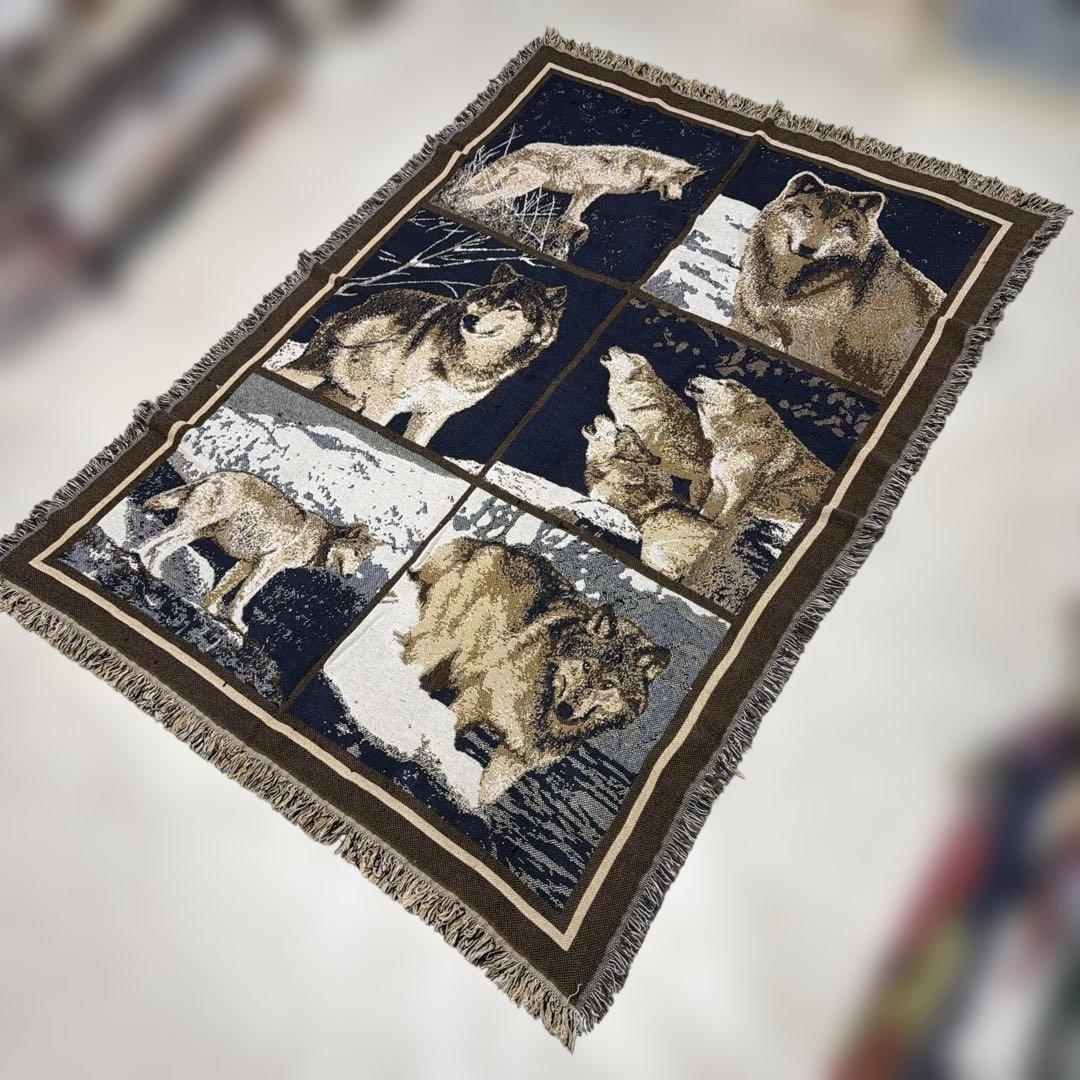 オオカミ 狼 マルチカバー ソファカバー ヴィンテージラグ 175x123