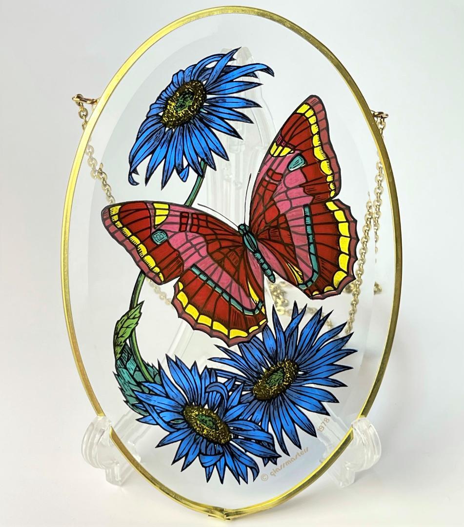 グラスマスターズ社 ステンドグラス 蝶と花 牡丹と蝶のステンドグラス IH-A48 | 特注オーダーのオリジナルステンド