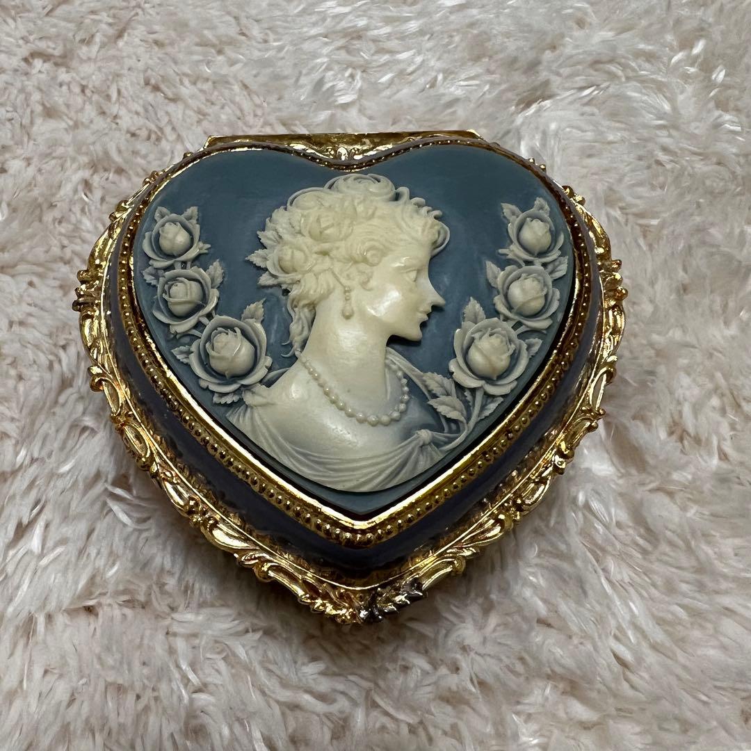 ヴィンテージ カメオ オルゴール ジュエリーボックス ブルー - メルカリ