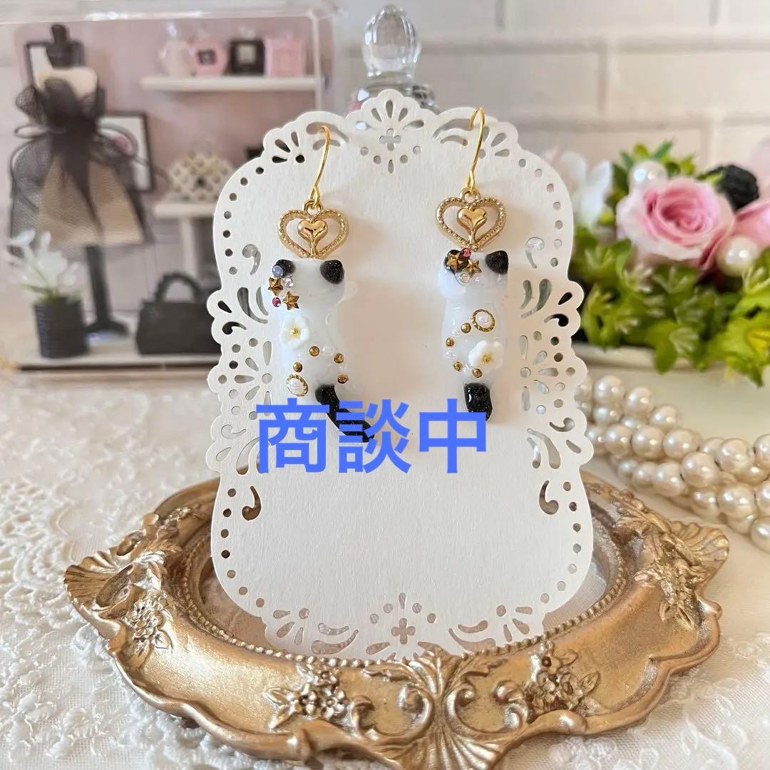 ฅ❤️ ねこ猫レジン花秋桜ピアスハートイヤリングハンドメイド